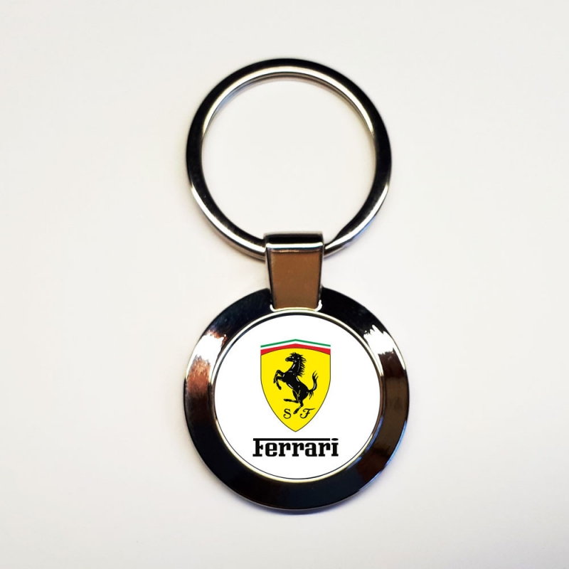 Porte-clés acier inoxydable rond Ferrari