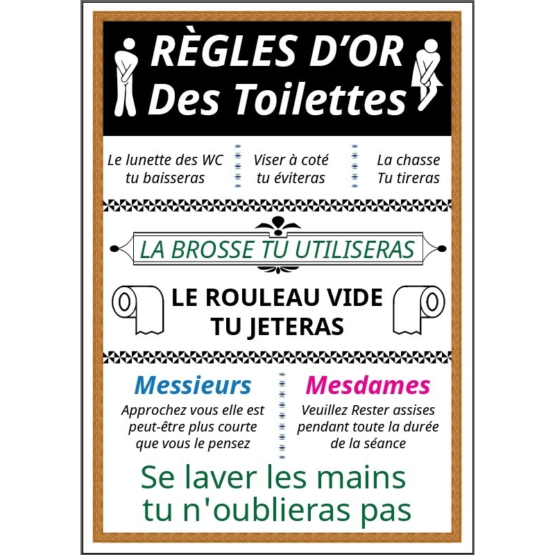 affiche règles d'or des toilettes